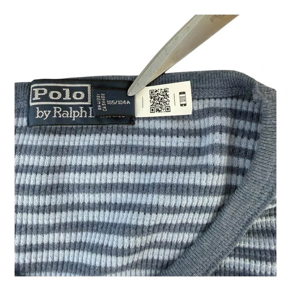 Polo Ralph Lauren Mens Striped Waffle Knit Long Sleeve Thermal Crewneck Shirt XL